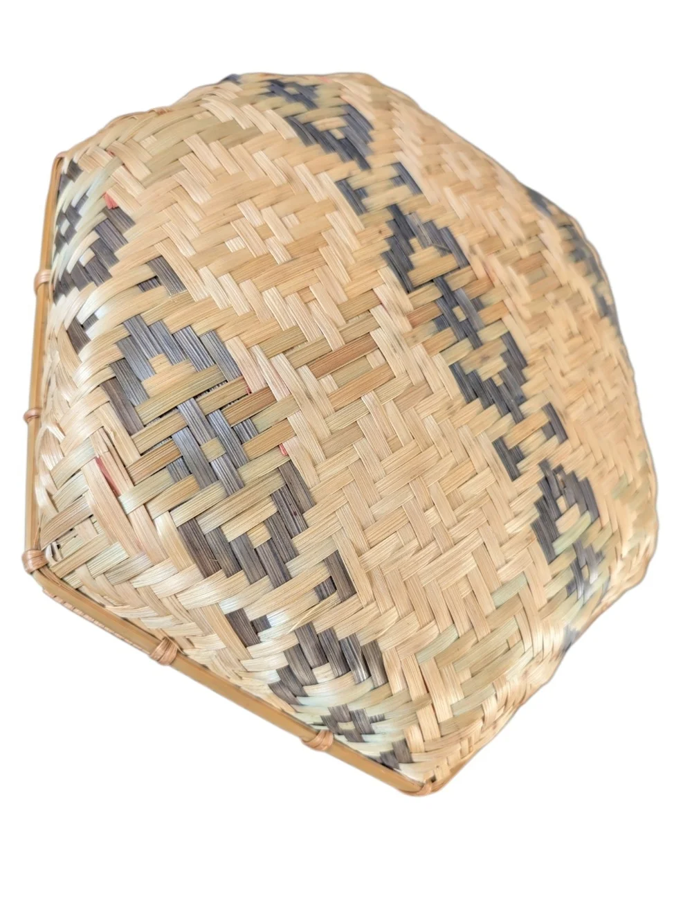 Vintage Southeast Asian Woven Hexagon Straw Basket Tray